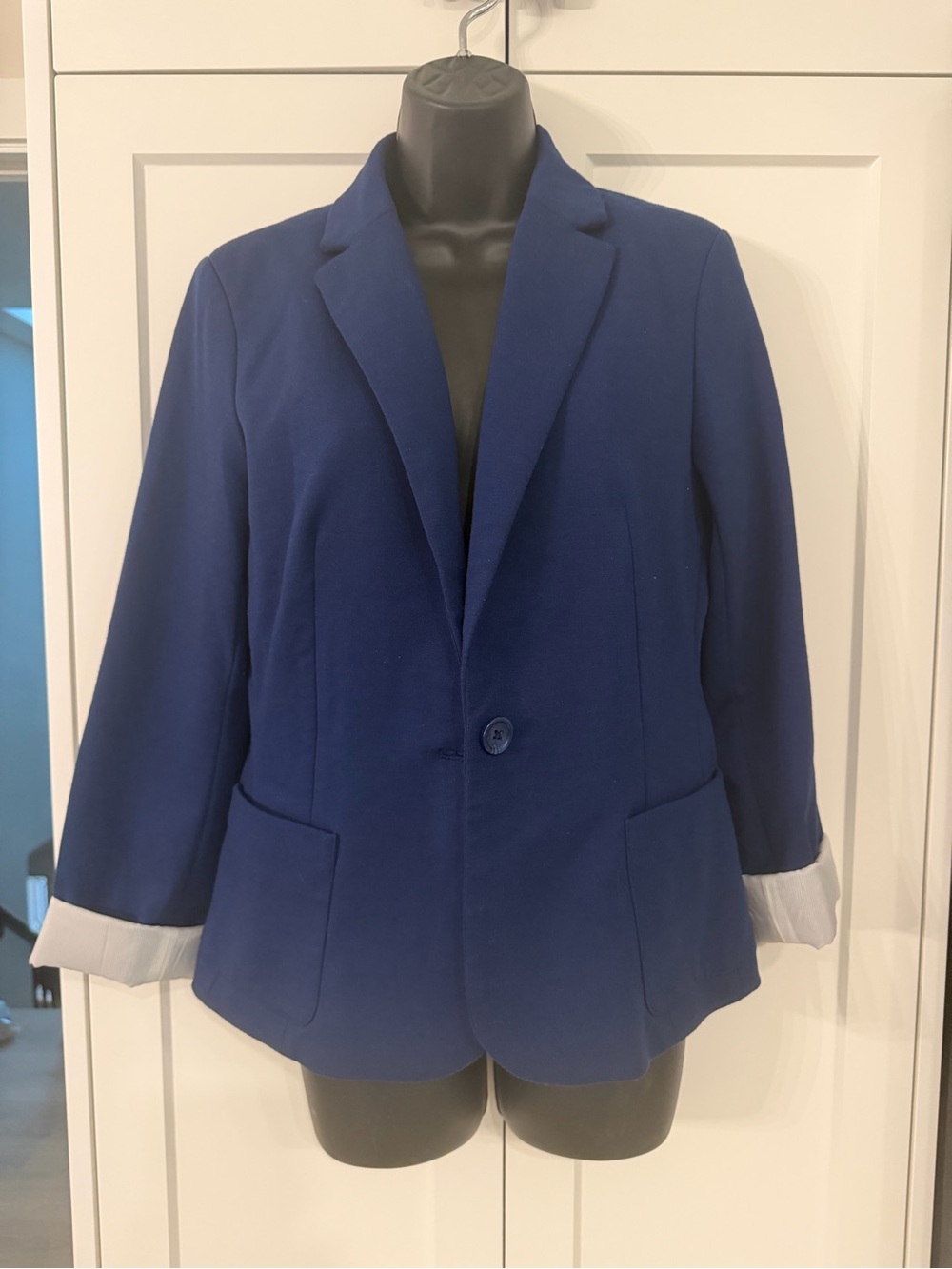 Dalia Royal Blue lined Single-Button Blazer with satin look striped cuffs pocket